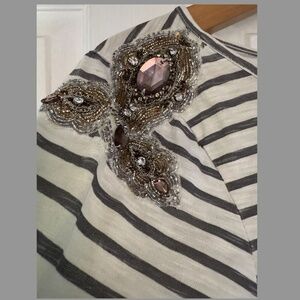 GORGEOUS Anthropologie Deletta Striped Tee with beaded Shoulder details size L